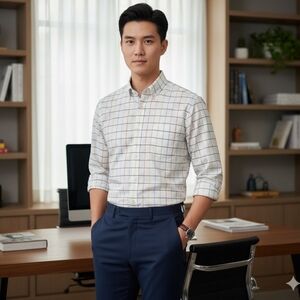 Club Room Men Timon Long Sleeve Multicolor Windowpane Oxford Shirt